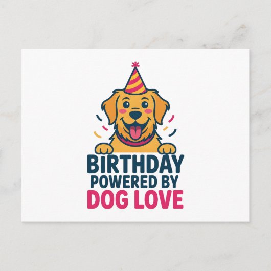 Geburtstagsillustration 'Powered by Dog Love' Postkarte (Vorderseite)
