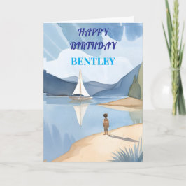 Geburtstagsjunge am See personalisieren Dankeskarte