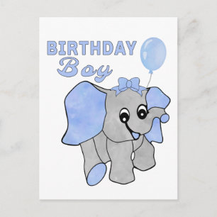 Geburtstagsjunge Blau Baby Elefant  Postkarte