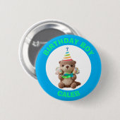 Geburtstagsjunge | Blauer und grüner Teddybär Button (Vorne & Hinten)
