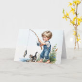 Geburtstagsjunge fischt mit Kätzchen Karte (Gelbe Blume)
