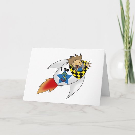 Geburtstagsjunge in einer Rakete Karte (Vorderseite)