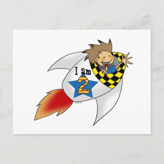 Geburtstagsjunge in einer Rakete Postkarte (Vorderseite)