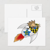 Geburtstagsjunge in einer Rakete Postkarte (Vorne/Hinten)