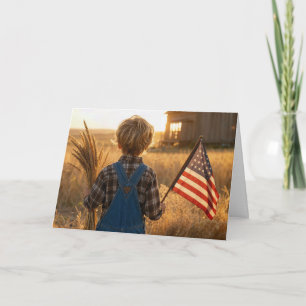 Geburtstagsjunge mit amerikanischer Flagge und Wei Karte