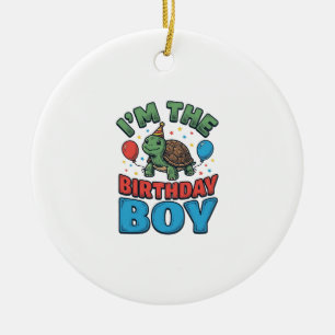 Geburtstagsjungen-Schildkröte Vintage-Party-Shirt- Keramik Ornament