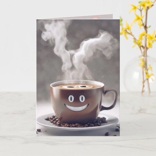 Geburtstagskaffee mit Lächeln Karte (Gelbe Blume)