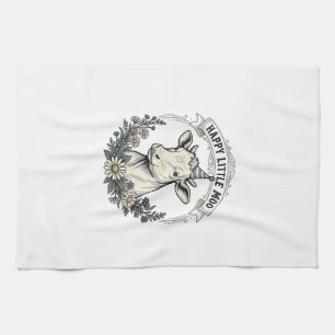 Geburtstagskalb-Illustration Vintage-Stich Flora Geschirrtuch