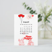 Geburtstagskalender Postkarten August Monat (Stehend Vorderseite)
