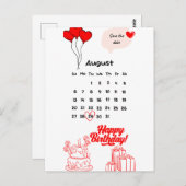 Geburtstagskalender Postkarten August Monat (Vorne/Hinten)