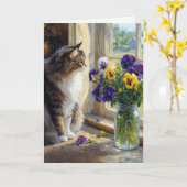 Geburtstagskaliko-Katze mit Stiefmütterchen-Sträuß Karte (Gelbe Blume)