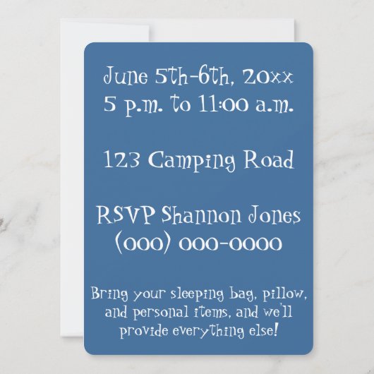 Geburtstagskamp Einladung (Rückseite)