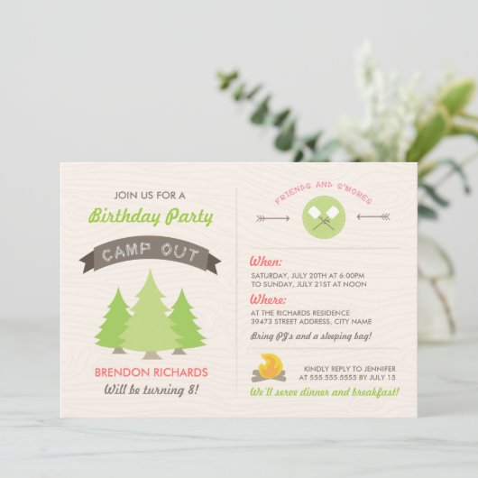 Geburtstagskamp - Einladung (Stehend Vorderseite)