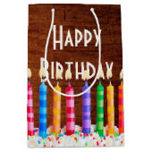 Geburtstagskandale auf Holz Mittlere Geschenktüte (Vorderseite)