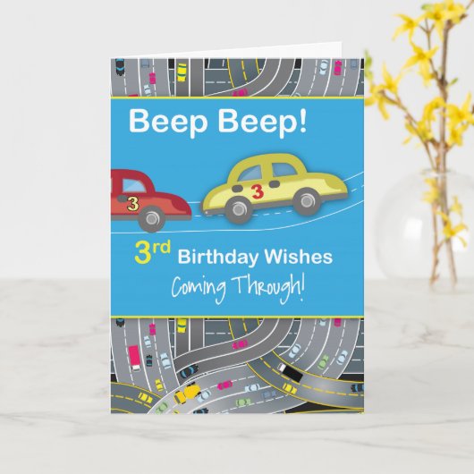 Geburtstagskarren, blau karte (Gelbe Blume)