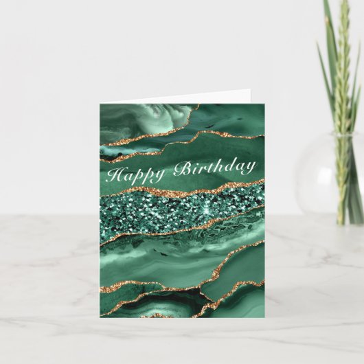 Geburtstagskarte Agate Green Gold Glitzer Emerald (Vorderseite)