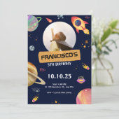 Geburtstagskarte Blue Space Themed Einladung (Stehend Vorderseite)