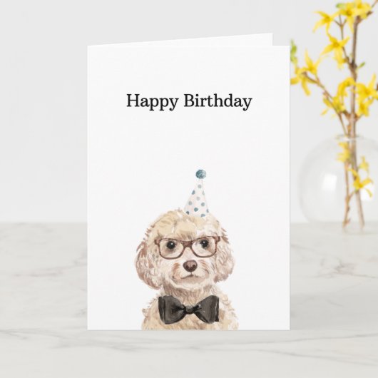 Geburtstagskarte, Cockapokarte Champagner Karte (Gelbe Blume)