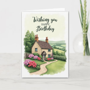 Geburtstagskarte Cottage mit Blumen Karte