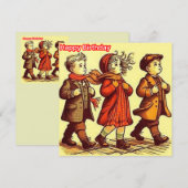 GEBURTSTAGSKARTE ~ Drei Niedliche Retrokinder ~ (Vorne/Hinten)