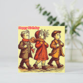 GEBURTSTAGSKARTE ~ Drei Niedliche Retrokinder ~ (Stehend Vorderseite)