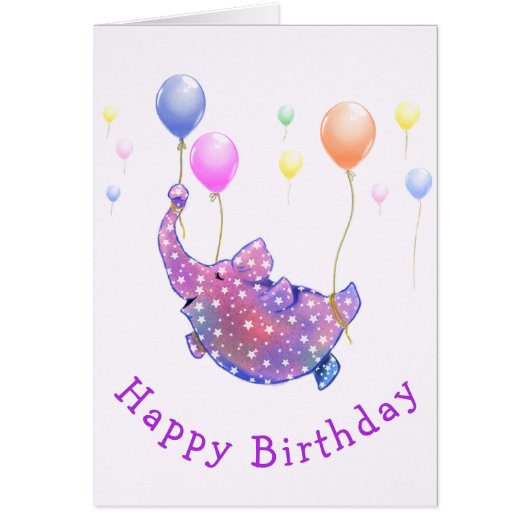 Geburtstagskarte Elephant Flying with Balloons (Vorne)