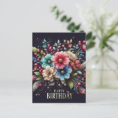 Geburtstagskarte : farbiges Blumendesign Postkarte (Stehend Vorderseite)