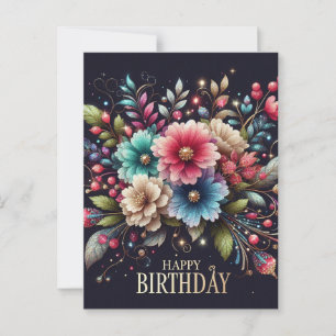 Geburtstagskarte : farbiges Blumendesign Postkarte