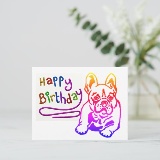 Geburtstagskarte französische Bulldogge Postkarte (Stehend Vorderseite)
