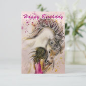 Geburtstagskarte für Mädchen und Pferde (Stehend Vorderseite)