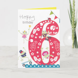 Geburtstagskarte für Mädchen zum 6. Geburtstag - T Karte