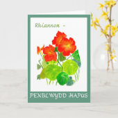 Geburtstagskarte für Nasturtien: Walisisch Karte (Gelbe Blume)