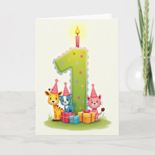 Geburtstagskarte für Tiere zum ersten Geburtstag Karte