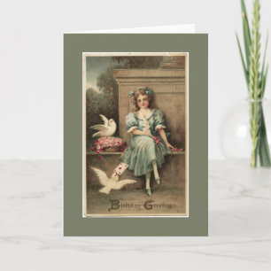 Geburtstagskarte für Vintage Mädchen und Doves Karte