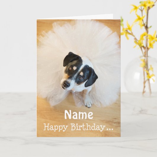 Geburtstagskarte - Hundeschleife Tutu Karte (Gelbe Blume)