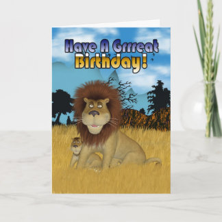 Geburtstagskarte mit Cartoon Lion und Cube Karte