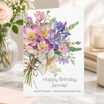 Geburtstagskarte mit dem Geburtsblume Juli Violett