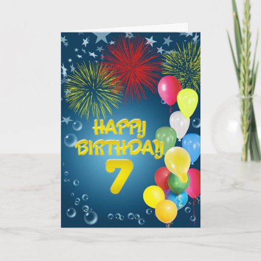 Geburtstagskarte mit Feuerwerk und Ballons Karte (Vorderseite)