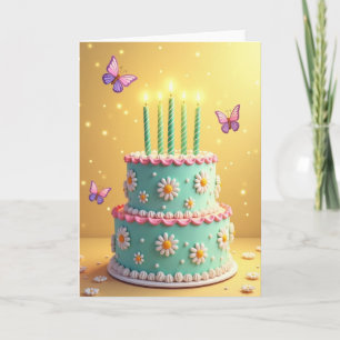 Geburtstagskarte mit Gänseblümchen-Torte Karte