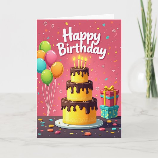 Geburtstagskarte mit Geschenkstapel Karte (Vorderseite)