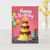 Geburtstagskarte mit Geschenkstapel Karte (Gelbe Blume)