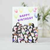 Geburtstagskarte mit Happy Pinguin Party Karte (Stehend Vorderseite)