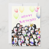 Geburtstagskarte mit Happy Pinguins Party (Vorderseite)