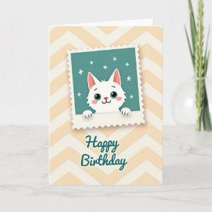 Geburtstagskarte mit Katze in Teal-Rahmen Karte