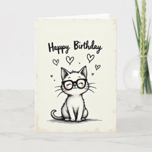 Geburtstagskarte mit Katze mit Brille Karte
