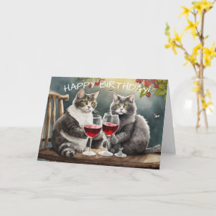 Geburtstagskarte mit Katzen, die Wein trinken! Karte