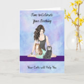 Geburtstagskarte mit Katzen & Übungsmädchen Karte (Gelbe Blume)