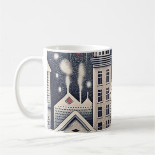 Geburtstagskarte mit Konfetti und Stadt-Silhouette Kaffeetasse