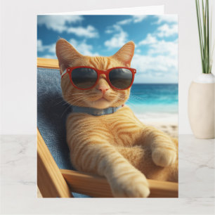 GEBURTSTAGSKARTE MIT KÜHLER KATZE AM STRAND KARTE