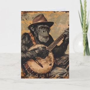 GEBURTSTAGSKARTE MIT SCHIMPANSE BANJO KARTE